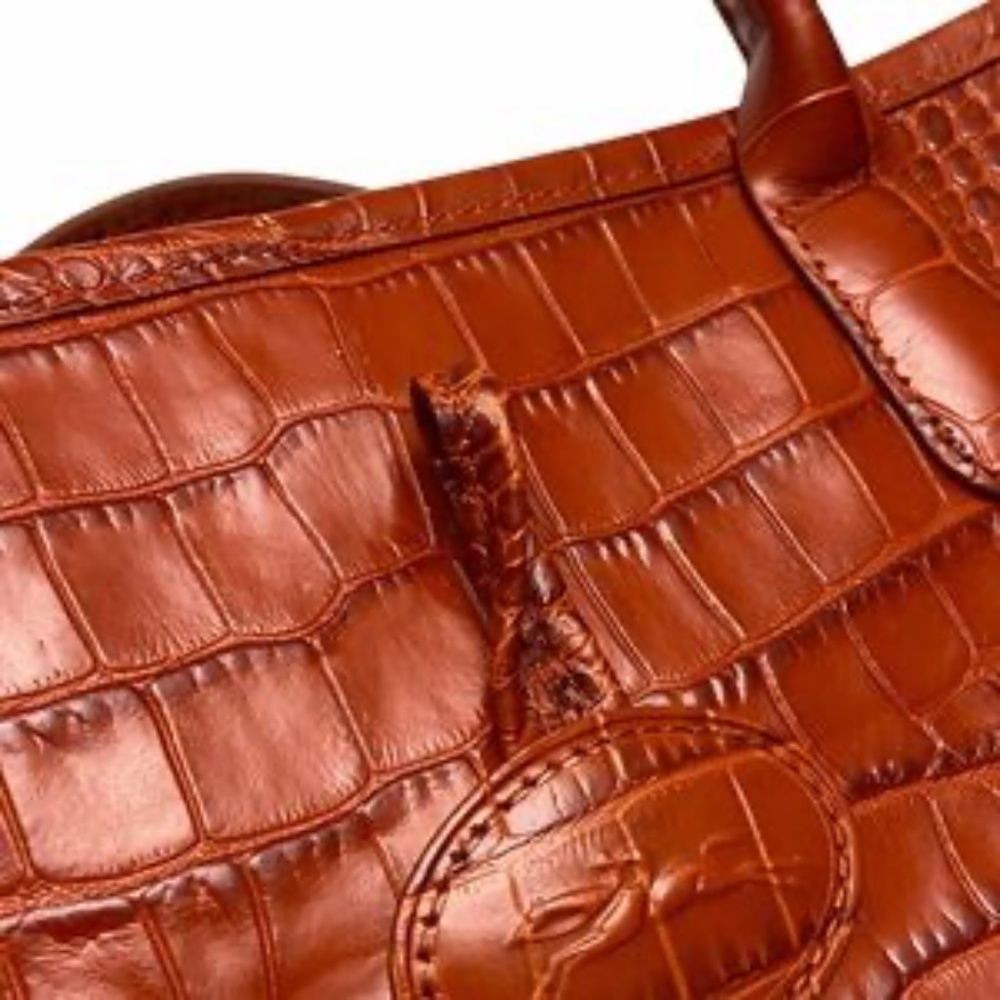 Longchamp Terracotta Roseau Croc Embossed Leather Toggle Shopper Top Handle Bag - Picture 11 of 12